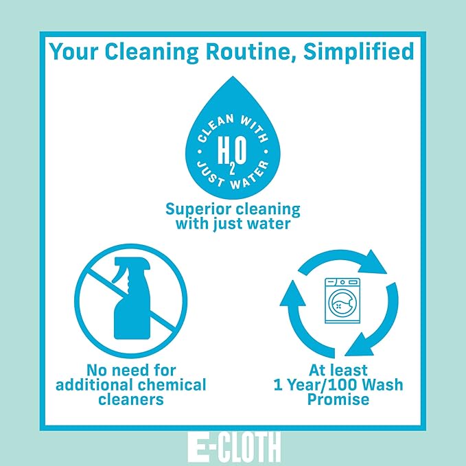 E-Cloth Glass & Polishing Cloths, Premium Microfiber Glass Cleaner, Great for Windows, Glass and Mirrors, Washable and Reusable, 100 Wash Guarantee, Alaskan Blue, 1 Pack