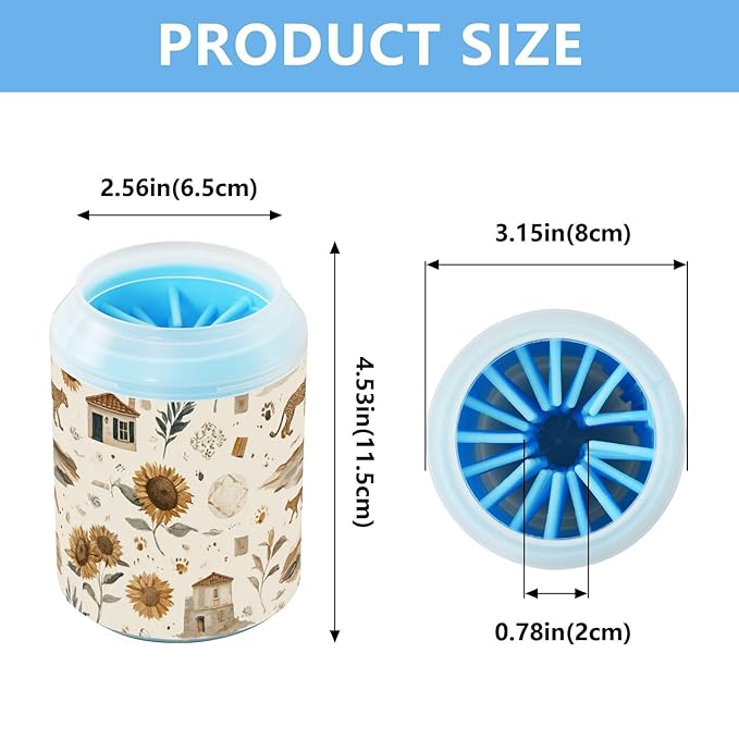 Dog Paw Cleaner Cups for Dogs Pet Foot Washer Paw Scrubber for Medium Small Large Dogs Cats Cleaning Cup Beige Sunflowers Leopards Plants