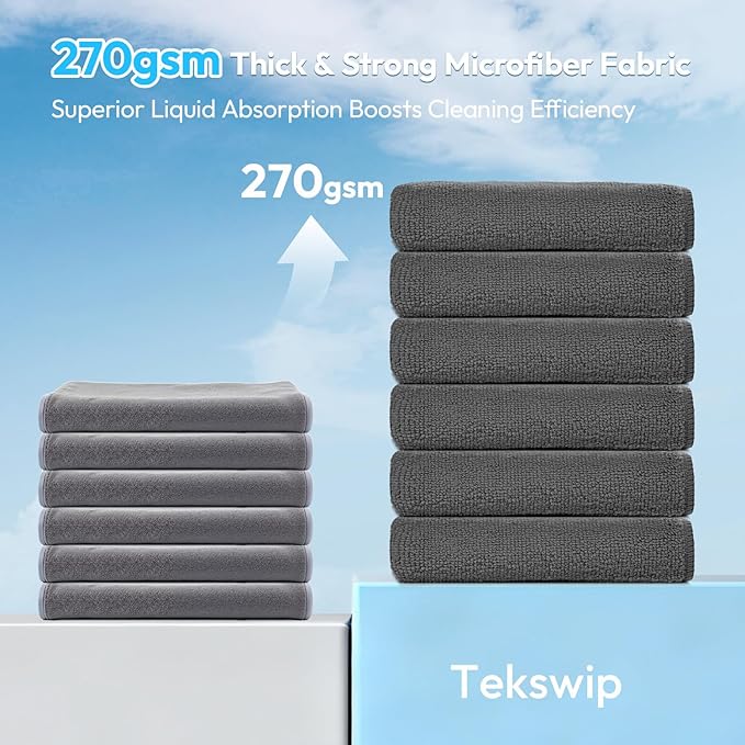 Microfiber Cleaning Cloth 12"X12" - 12 Pack Grey Lint Free Microfiber Towels for Cars - Extra Thick, Streak Free, Fast Absorbent - Reusable Multi-Purpose Housekeeping Rags for Cars
