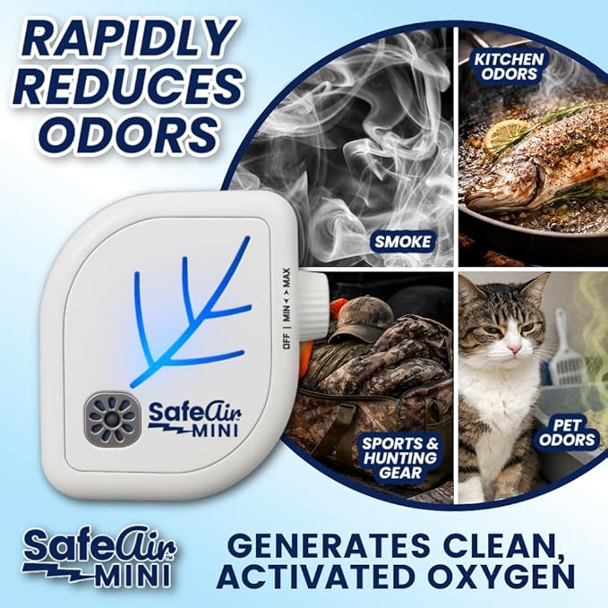 NEW Upgraded SafeAir® Mini Purifier | Ozone & Ionizer | Fresh Rain Smell | Covers 500 sq/ft | 8ft USB | Attacks Worst Pet Smells, Smoke, Mold | Filterless Tech | Home, Car, Office, Travel (3)