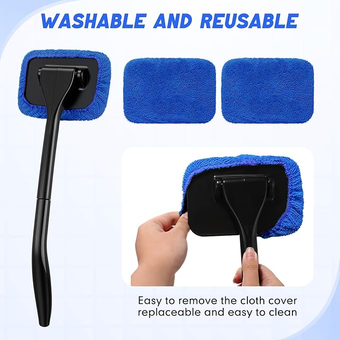 8 Pcs Car Windshield Cleaner Tool Kit with Removable Handle, Microfiber Towel Pads, Brush, Empty Spray Bottle for Auto Glass Wiper Suvs Rvs & Home Windows(Royal Blue)
