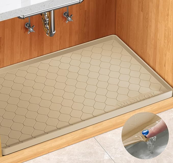 Silicone Under Sink Mat 25" x 19", kitchen Essentials and Gadgets, Shelf liner and Cabinet Protector, Home Organizers and Storage, Waterproof Bathroom Tray