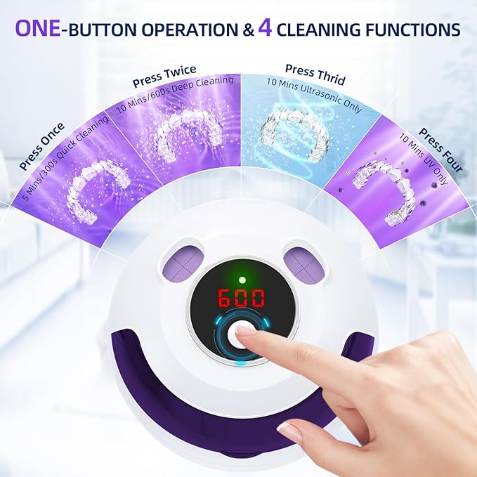 Retainer Cleaner, 45kHz Ultrasonic Retainer Cleaner Machine with 200ML Capacity & 4 Modes for Dentures, Aligners, Mouthguards, Retainers, Jewelry and Denture Appliances, White
