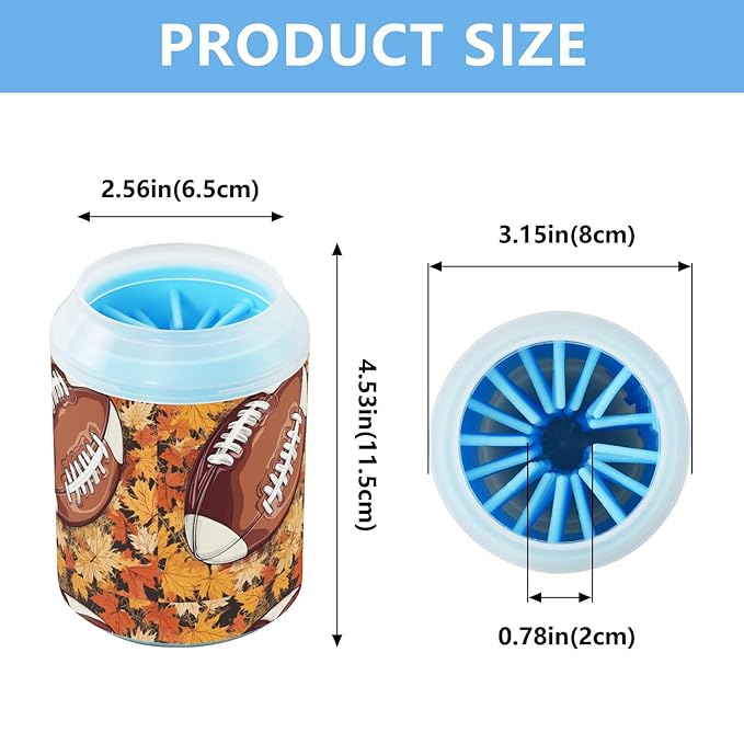Dog Paw Cleaner Cups for Dogs Pets Foot Washer Paw Scrubber for Medium Small Cats Dogs Cleaning Cup Fall Leaves Football
