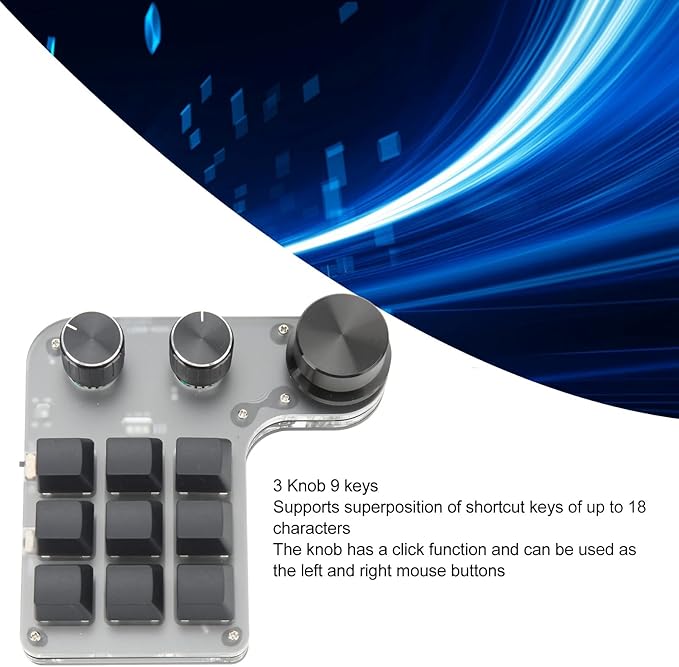 VBESTLIFE 9-Keys USB Mini Keypad, 9 Keys 3 Knob Programming Macro Pad DIY Shortcut Mechanical Gaming Keyboard with RGB Backlit, for Gaming Working