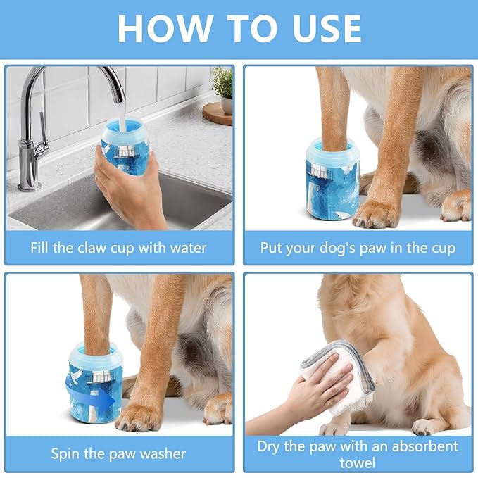 Dog Paw Cleaner Cups for Dogs Pets Foot Washer Paw Scrubber for Medium Small Dogs Cats Cleaning Cup Watercolor Blue Lighthouses and Seagulls
