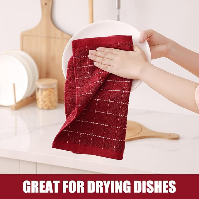 Homaxy 100% Cotton Terry Kitchen Dish Cloths, Ultra Soft and Absorbent Dish Towels for Kitchen, Suitable for Drying and Washing Dishes, 12 Pack, 12 x 12 Inches, Brick Red