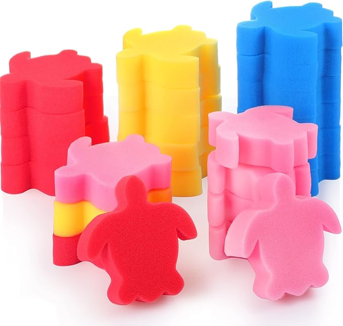 Chuangdi 24 Pieces Hot Tub Sponge, Turtle Oil Scum Absorbing Absorber for Spa and Swimming Pool (Blue, Red, Yellow, Pink)