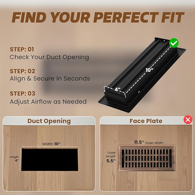 Empire Register Co, Vent Cover - 4x10 inch, Modern Contemporary Design, Antique Copper Finish, Heavy Duty Floor Vent Covers, Metal Damper Attached Vent Covers for Home Floor only