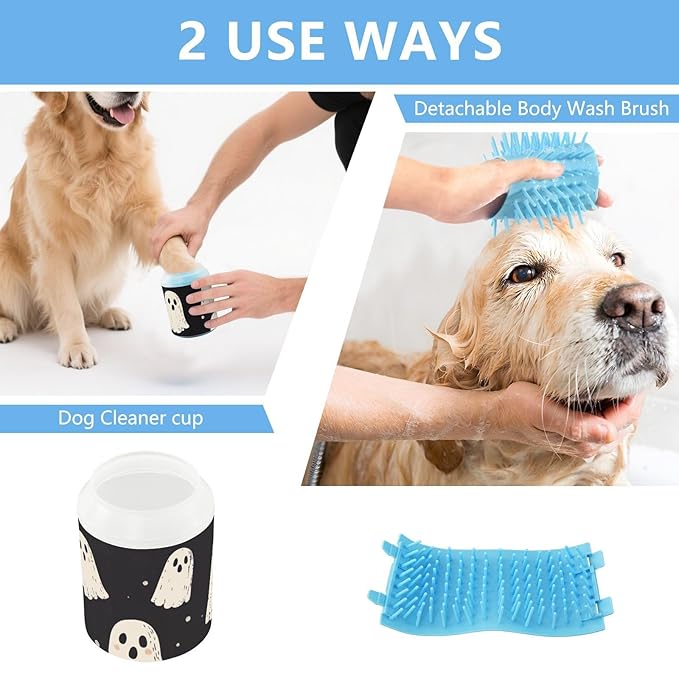 Dog Paw Cleaner Cups for Dogs Pet Foot Washer Paw Scrubber for Small Medium Large Dogs Cats Cleaning Cup Cute Halloween Ghost Black