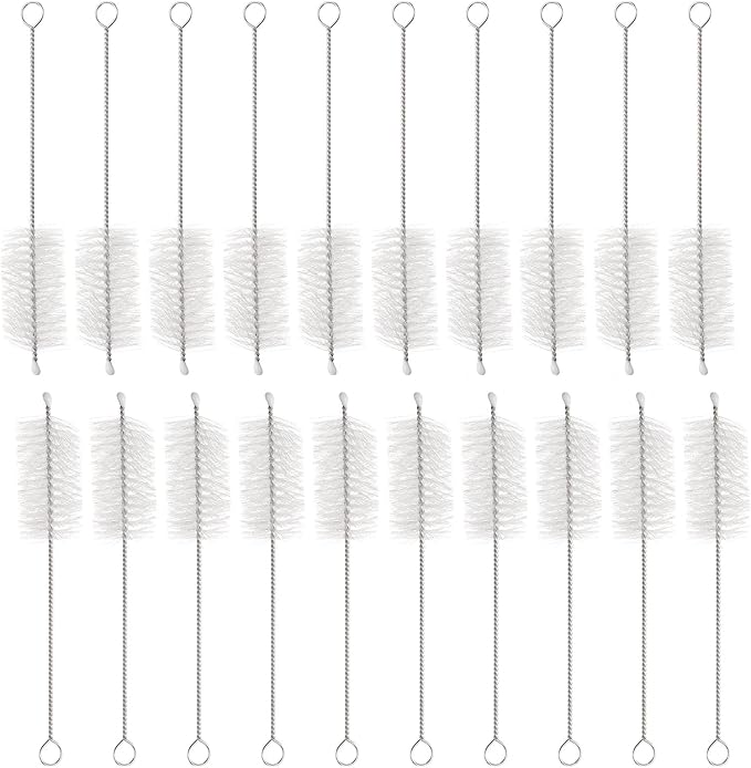 HARFINGTON Straw Cleaner Brush Set, 6 Inch Length 304 Stainless Steel and Nylon Bristles for Water Bottle Silicone Straw Sippy Cup Pipes, White (25mm OD, 20-Piece-Set)