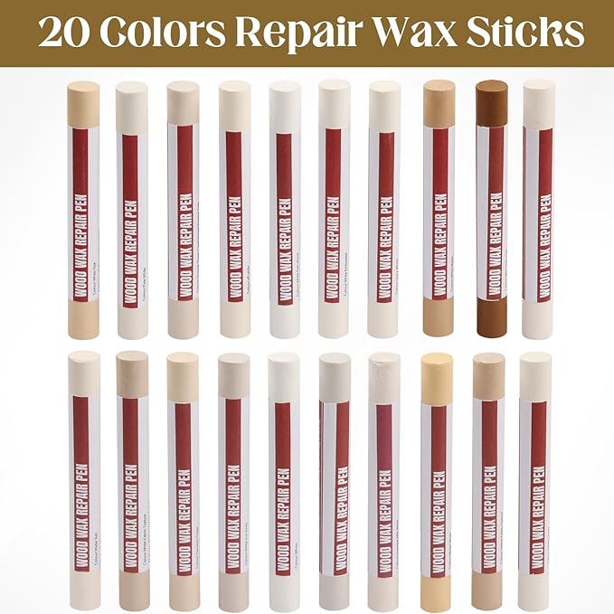 Wood Filler Sticks，20 Colors Wood Repair Wax Crayons Furniture Markers Touch up for Repairing Scratches, Scuffs, Cracks, Dings and Holes in Wood Floors, Cabinets, Furniture(White Series)