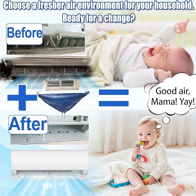 Mini Split Cleaning Bag Kit with Double Hose Drain, Double Bracket,Uniquely Designed Mini Split-Type Cleaning System Bag(30PCS,Small,Blue)