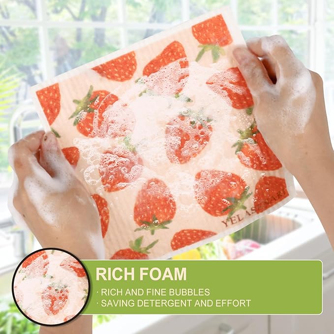 Swedish Dishcloths for Kitchen Reusable 6 Pack Kitchen Towels No Odor Quick-Drying Reusable Paper Towels Reusable Paper Towels Washable for Countertop, Sink, and Kitchen Fruit