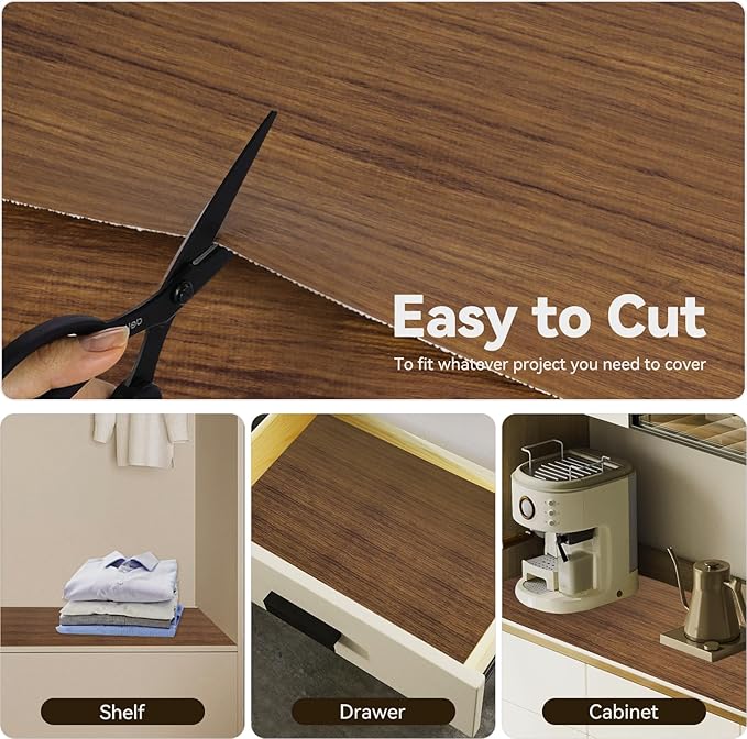Drawer Shelf Liner for Kitchen Cabinets, Non Adhesive Slip Resistant Shelf Paper Easy to Clean, Strong Grip Thickened Waterproof Washable Mats for Pantry Shelves, Cupboard, Wood Grain, 24 in x 30 FT