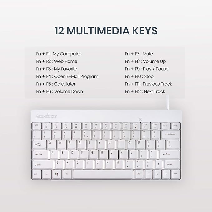 Perixx PERIDUO-212W, Wired Mini Keyboard and Mouse Set, USB Connection, White, US English Layout