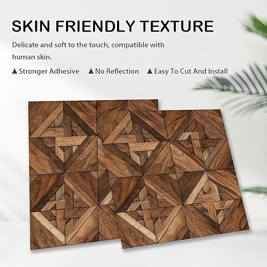 Nuxovilar Peel and Stick Vinyl Floor Tiles, 12"x12" Wood-Pattern Self-Adhesive Flooring (10 Pcs)