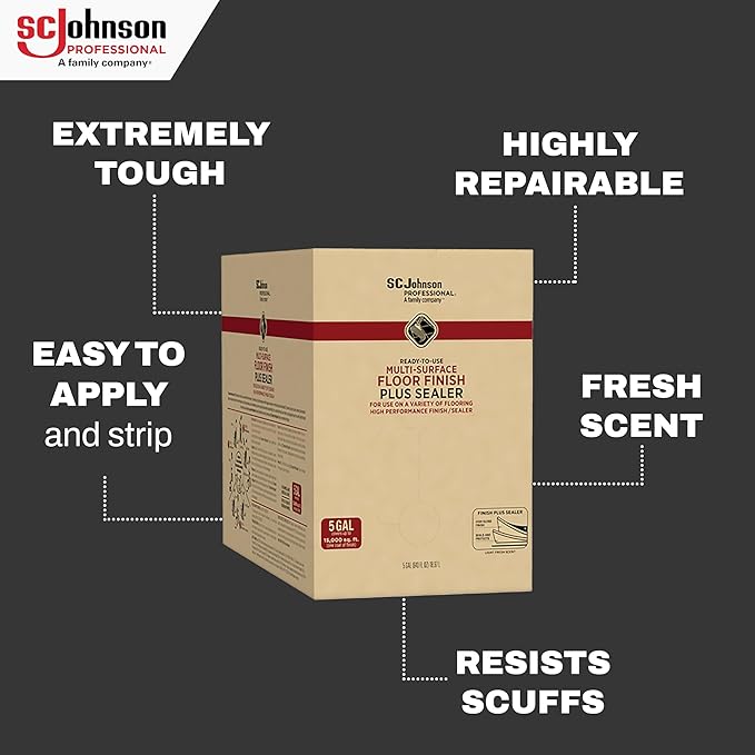 SC Johnson Professional Ready-To-Use Multi-Surface Floor Finish Plus Floor Sealer, 5 Gallon Bag-In-Box, for Professional Use Only