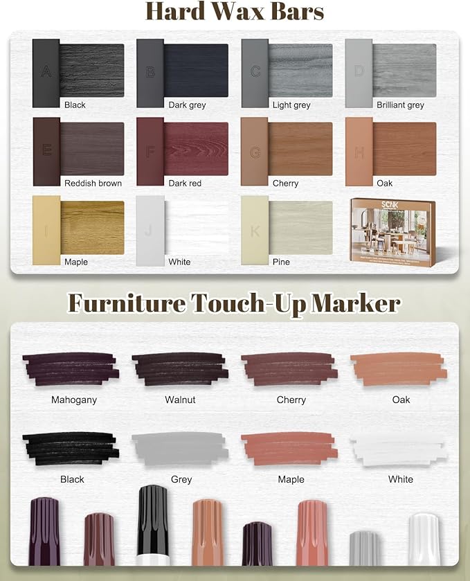 Vinyl Floor Repair Kit with Heat Pen,11 Colors Wood Filler Set,Laminate Floor Furniture Repair Kit Wax Wood Touch Up Markers,for Stains, Scratches,Cover Ups,Wood Floors,Desks and Hole for Door,Cabinet