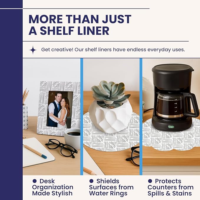 Self Adhesive Shelf Liner (2-Pack, 23.75in x 6ft) — Absorbent Felt Cabinet Liner for Shelves & Kitchen Drawers, Soft Glide Surface with Adjustable, Residue-Free Adhesive (Crosshatch)