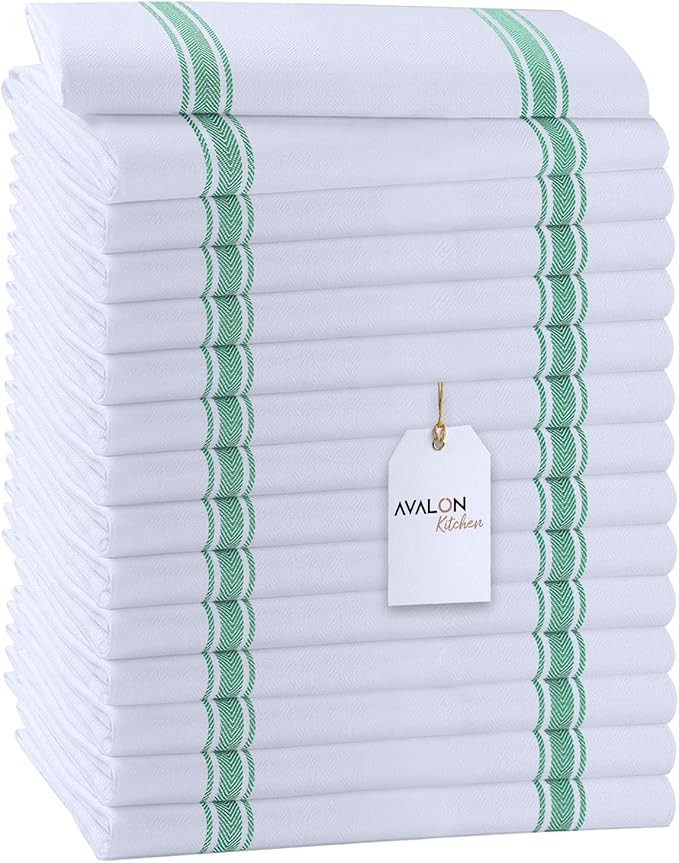 Dish Towels Set (Value Pack of 15) Size 15x25 Inch, 100% Cotton Soft & Absorbent Kitchen Towels, Tea Towels, Reusable Cleaning Cloths for Household Cleaning (Green)