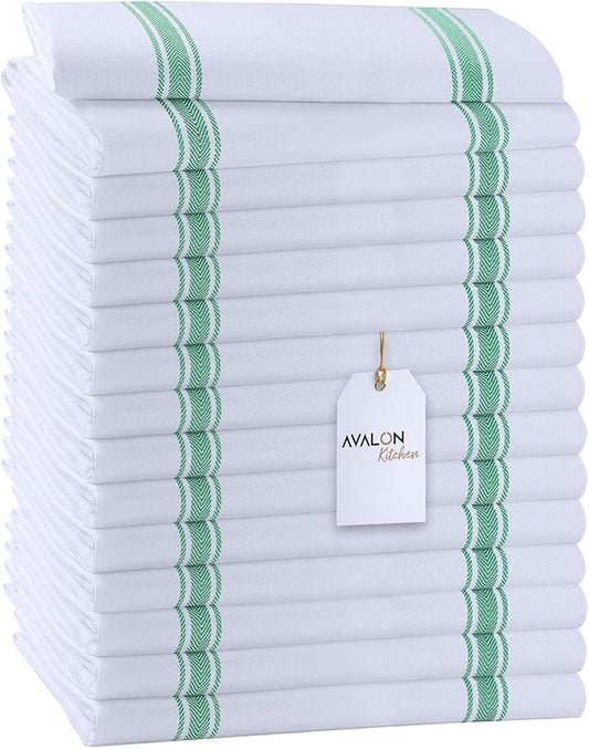 Dish Towels Set (Value Pack of 15) Size 15x25 Inch, 100% Cotton Soft & Absorbent Kitchen Towels, Tea Towels, Reusable Cleaning Cloths for Household Cleaning (Green)