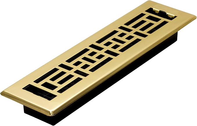 Decor Grates AJH212 2-inch by 12-inch Oriental Floor Register, Polished Brass Finish