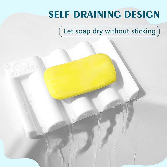 Silicone Soap Dish,Self Draining Soap Holder Perfect for Shower,Bathroom Sink,Kitchen Sink & Travel,Non-Slip Bar Soap Holder Extend Soap Life,Keep Soap Bars Dry & Easy Cleaning White-1Pcs