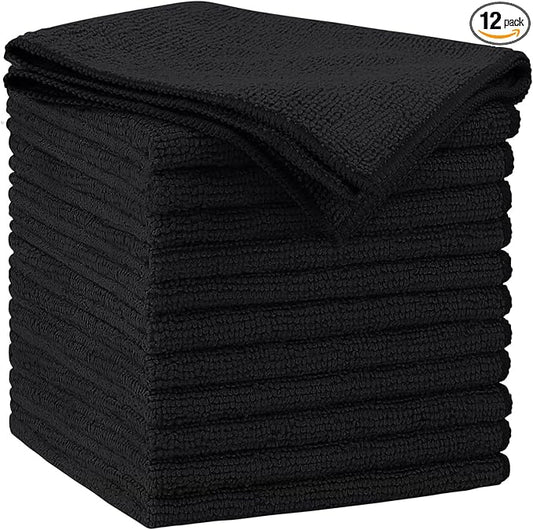 AIDEA Microfiber Cleaning Cloth Black 12PK, Microfiber Towels for Cars, Premium Car Cloths, Dusting Cloth Lint Free Cleaning Rags for SUVs, House, Kitchen, Window, Workshops,11.5×11.5"