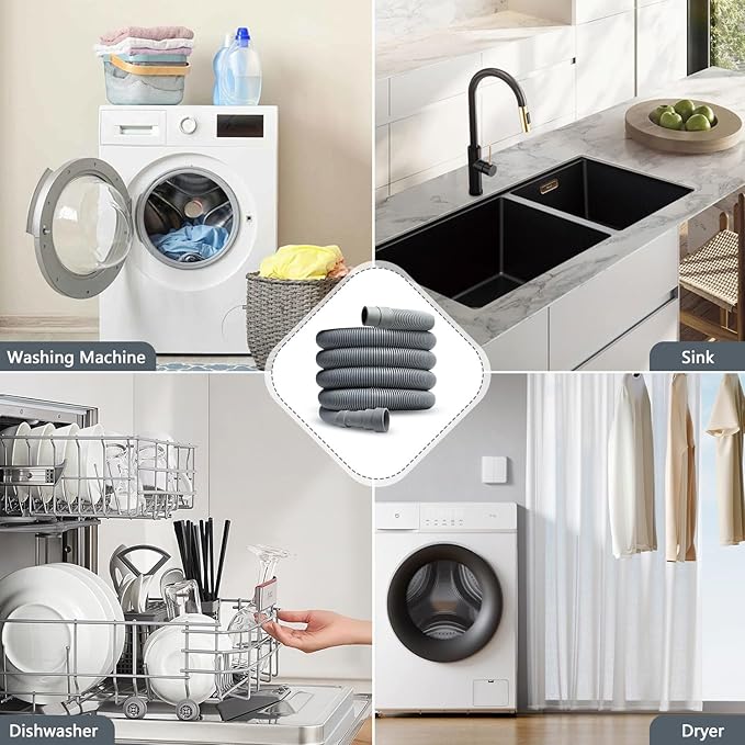 Washing Machine Drain Hose, 6.5 Feet Flexible Dishwasher Hose Extension Kit, Universal Washer Drain Hose, W/ 1 Hose 4 Clamps-Bend Holder