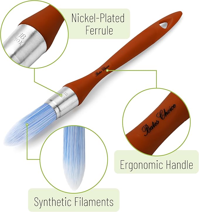 Bates- Trim Paint Brush, 0.75 Inch, Ergonomic Non-Slip Handle, Synthetic Bristles, Trim Brushes for Painting, Rust Color
