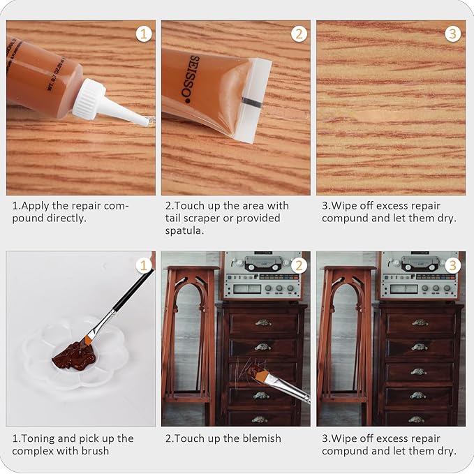 SEISSO Wood Furniture Repair Kit - Set of 42 Hardwood Laminate Vinyl Floor Repair Kit Wood Fillers, Markers and Wax Sticks - Used for Cover Ups Scratches, Stains, Holes for Table, Door, Cabinet