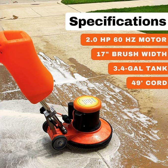 17" Heavy-duty Multi-Functional Floor and Carpet Buffer Machine - 2.0 HP, 175 RPM, 3.4-Gal Water Tank, Ideal for Commercial & Industrial Settings