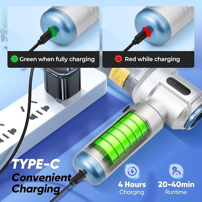 Cordless Car Vacuum, 4 in 1 Mini Vacuum Cleaner High Power 17500PA Suction Handheld Vacuum, Portable Air Dusters,Battery 3 Level Adjustment Small Car Cleaner for Cars Home Office (Silver)
