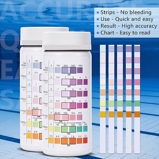 Pool Test Strips Chlorine Kit: 200 PCS 7-in-1 Hot-Tub Spa Water Pool Testing Kit for pH and More