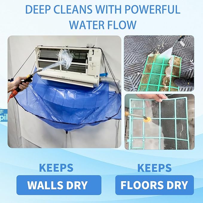 Mini Split Cleaning Bag Kit with Double Hose Drain, Double Bracket,Uniquely Designed Mini Split-Type Cleaning System Bag(30PCS,Small,Blue)