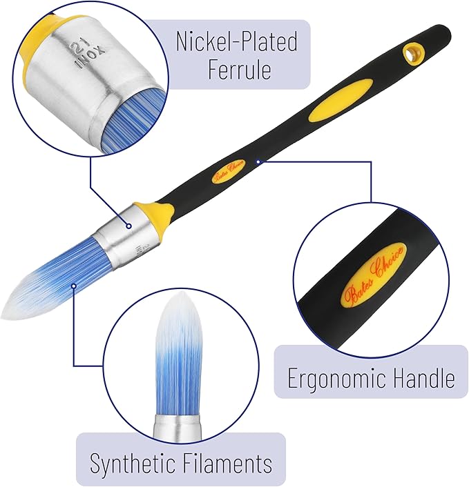 Bates- Trim Paint Brush, 4pcs, 0.4", 0.6", 0.8" & 1", Black & Yellow Handle, Trim Brushes for Painting
