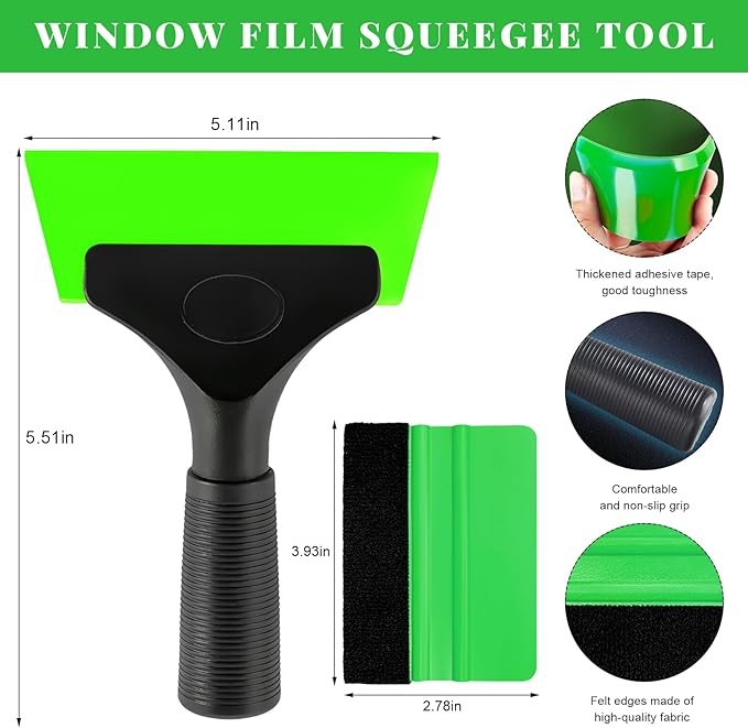 2 PCS Window Tint Kit Tools, Professional Vinyl Wrap Kit with Plastic Squeegee & Felt Squeegee, Universal Privacy Film Installation Tint Tools for Vehicle Glass Home (Green)