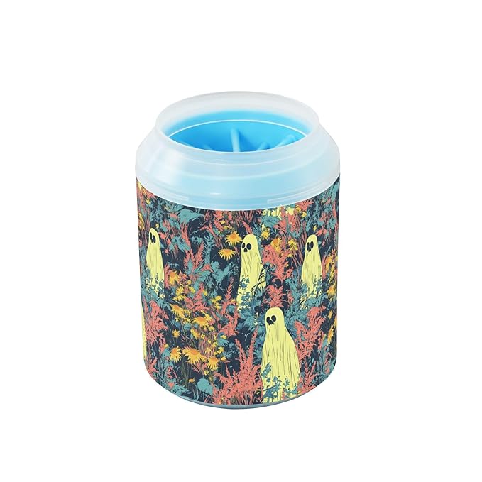 Dog Paw Cleaner Cups for Dogs Pets Foot Washer Paw Scrubber for Medium Small Cats Dogs Cleaning Cup Yellow Pop Art Ghost