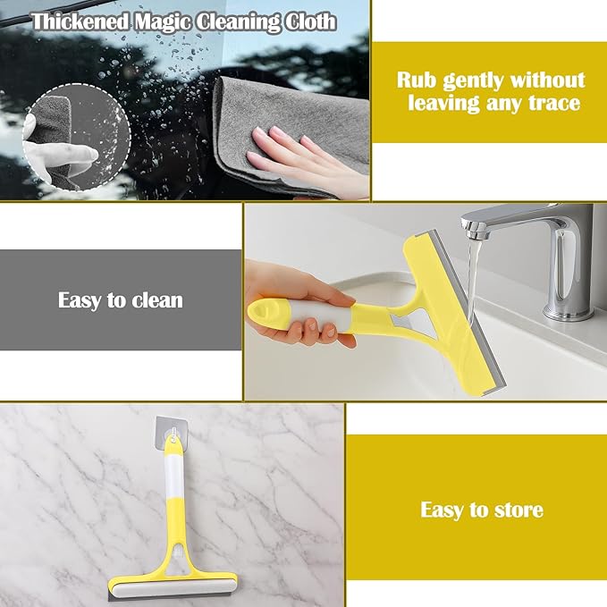 XANGNIER Window Cleaner Tool Kit,2026 3 in 1 Window Cleaning Scraper with Spray,Thickened Magic Cleaning Cloth,Window Scrubber Cleaning Squeegee for Glass,Mirror,Shower Doors,Car Windshields(Yellow)
