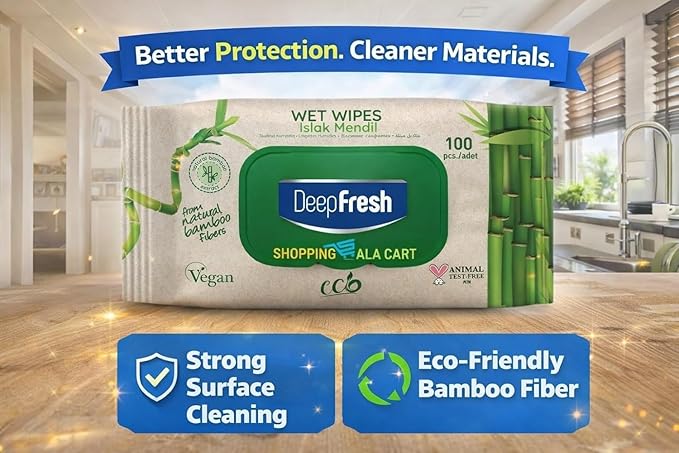 ShoppingAlaCart Multi-Purpose Cleaning Wet Wipes, 12 Pack (1,200 Total Wipes), Bamboo Fiber Surface Cleaner, Pop-Top Lid, Resealable