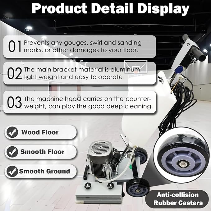TECHTONGDA Floor Polisher Commercial Floor Buffer Scrubber Square Shape Floor Grinding Machine Industrial Hard Floor Cleaning with 3gal Tank and 3 Floor Polishing Pad