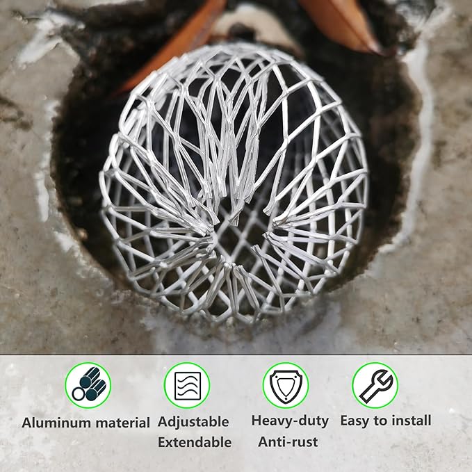 7 Pack Gutter Downspout Guard, Gutter Guard Mesh Aluminium 3.5 Inch Downspout Filter Strainer Adjustable Screen Protector for Prevent Leaf Debris Rodent Blocking, with 10 Cable Ties (7)