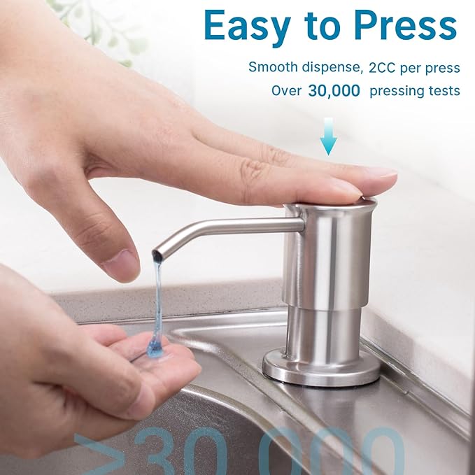Built-in Soap Dispenser for Kitchen Sink, Soap Dispenser Pump Set with 17oz Bottle and 47.2-inch Extension Tube Kit for Dish Detergent - Stainless Steel, Brushed Nickel