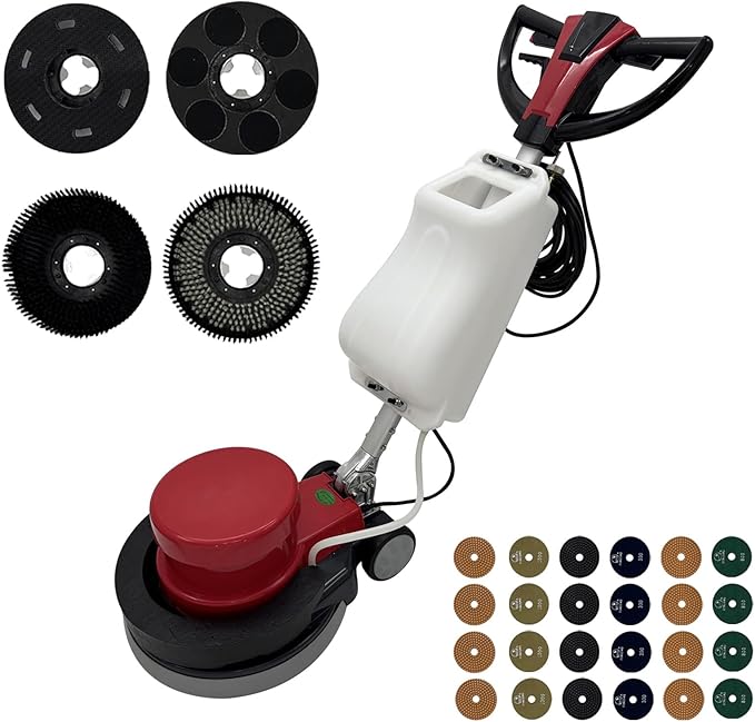 TECHTONGDA 17" Commercial Floor Scrubber Buffer Heavy Duty Floor Grinder Polisher Machine Carpet Cleaning Machine with 3.17Gal Tank & 3 Brushes, Clean/Grind/Polish/Wax 110V