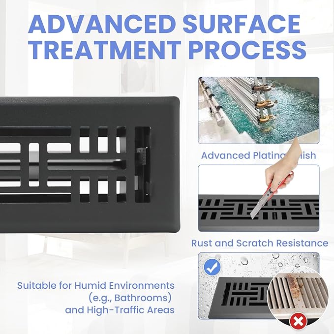 2x12 Inches Heavy Duty Walkable Floor Register Easy Adjust Air Supply Lever Floor Vents - Seattle Design - Vent Cover for Home Floor - Matte Black