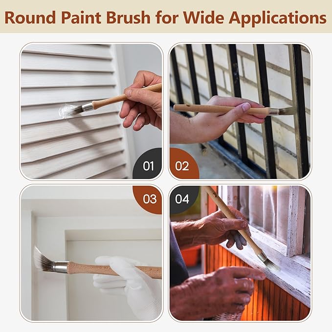 Trim Paint Brush, 0.6 Inch, 3 Pack, Small Paint Brushes for Walls, Touch Up, Trim Painting Tool for Detail Areas and Corners, Round Paint Brushes, Trim Brushes for Painting House Wall Edges