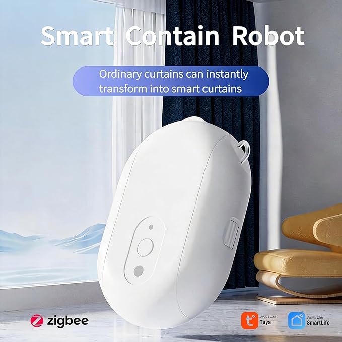 Smart Automatic Curtain Opener and Closer, Zigbee Curtain Robot with App, Voice, Remote Control for U/T Rails Compatible with Alexa, Google Home, Tuya, Smart Life APP