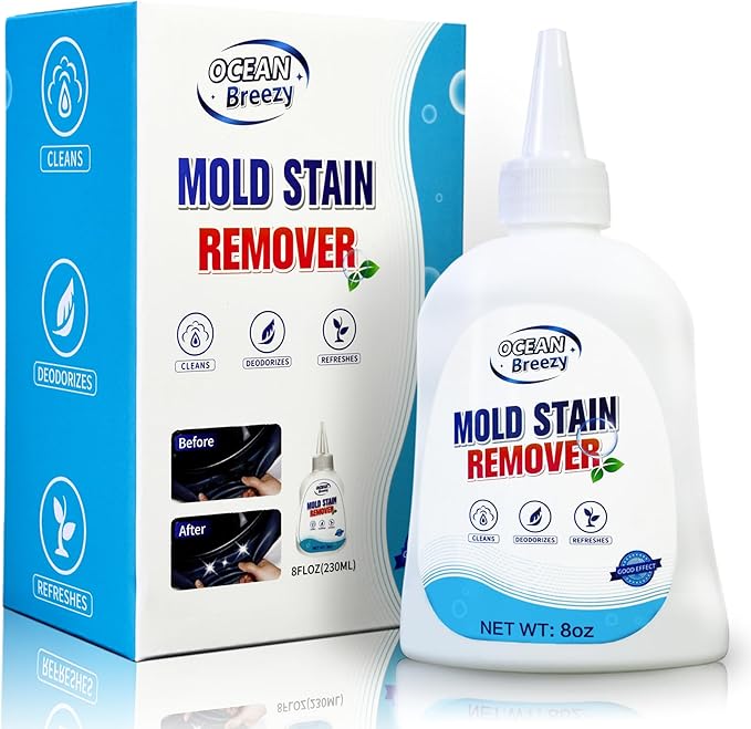 Mold and Stain Remover Gel 8 Fl Oz, Household Grout Surface Cleaner, Cleaning Gel for Washing Machine, Refrigerator Strips, Tiles, Bathroom Kitchen Sinks, Damp Areas