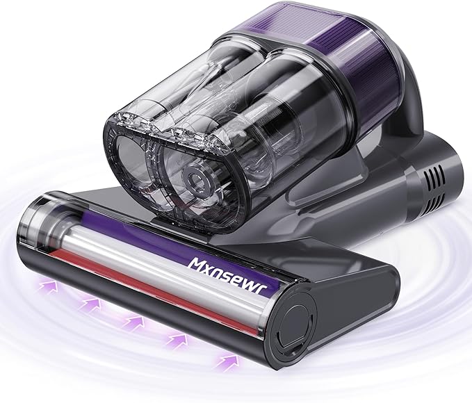 Mattress Vacuum Cleaner, Ultrasonic Bed Vacuum Cleaner with 18Kpa Strong Suction, 150°F Heat & 253.7nm UV-C Light, Intelligent Dual Cup, One-Click Dust Removal for Bed, Sofa, Pet Hair, Grey